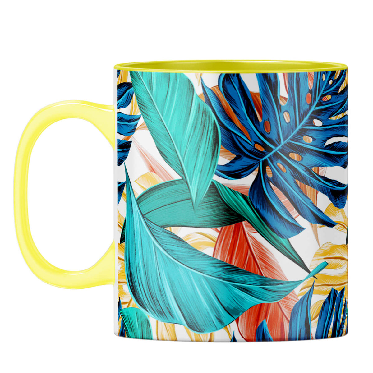 Tropical Leaves Designer Printed Coffee Mug Yellow