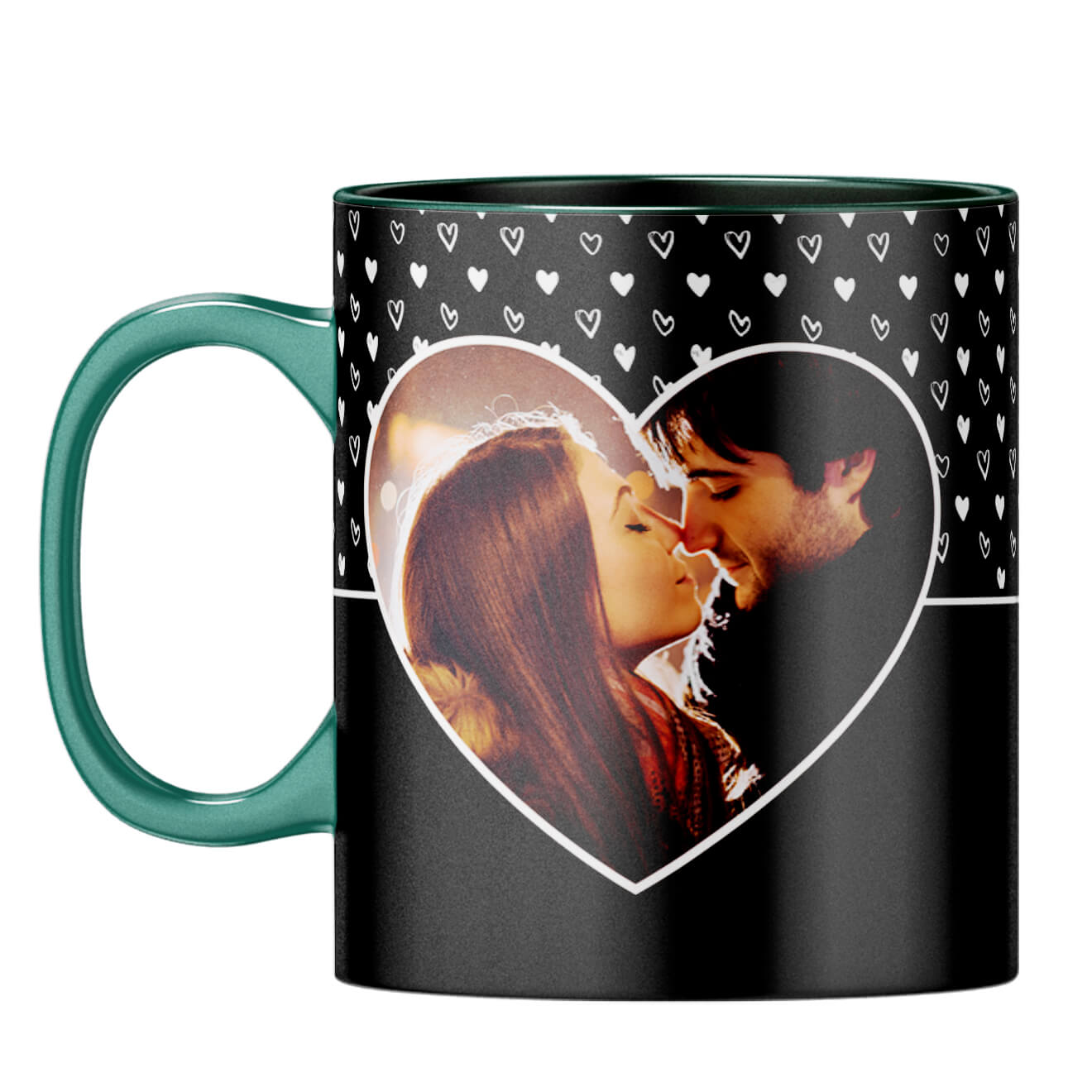 White Hearts Photo Coffee Mug Dark Green