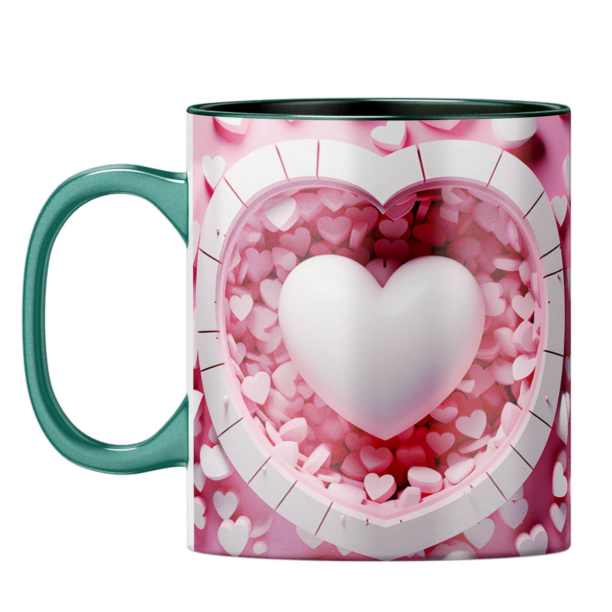 YuBingo 3D Heart Elegance Coffee Mug Dark Green