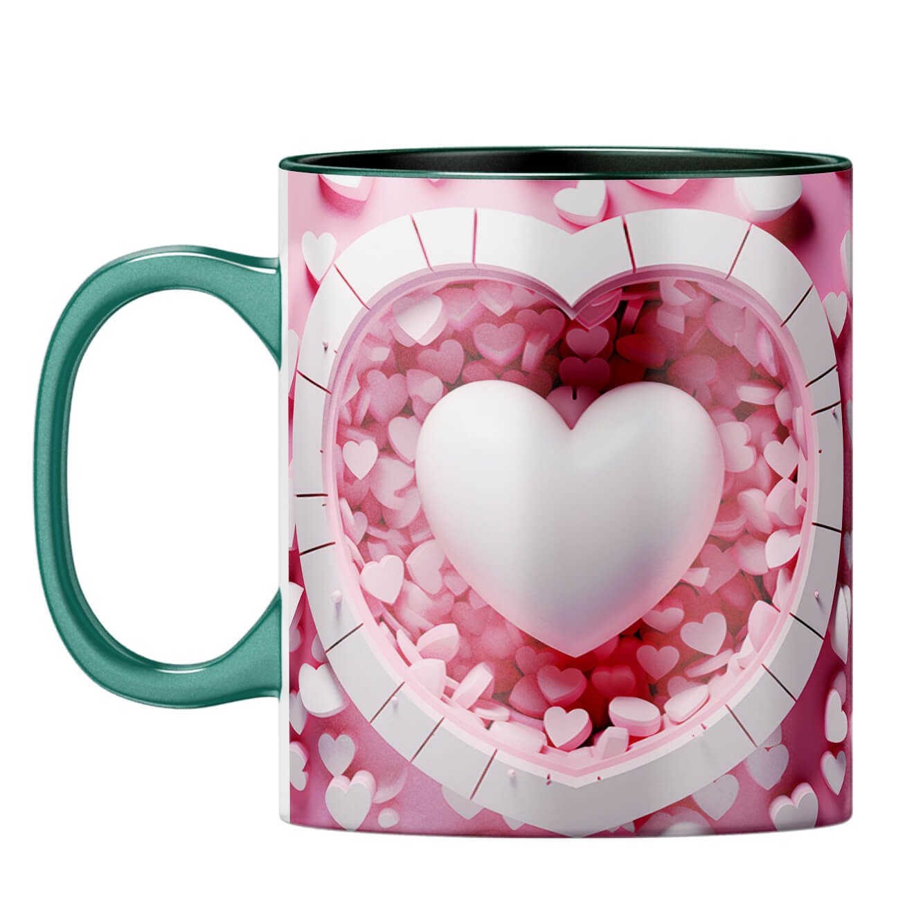 YuBingo 3D Heart Elegance Coffee Mug Dark Green
