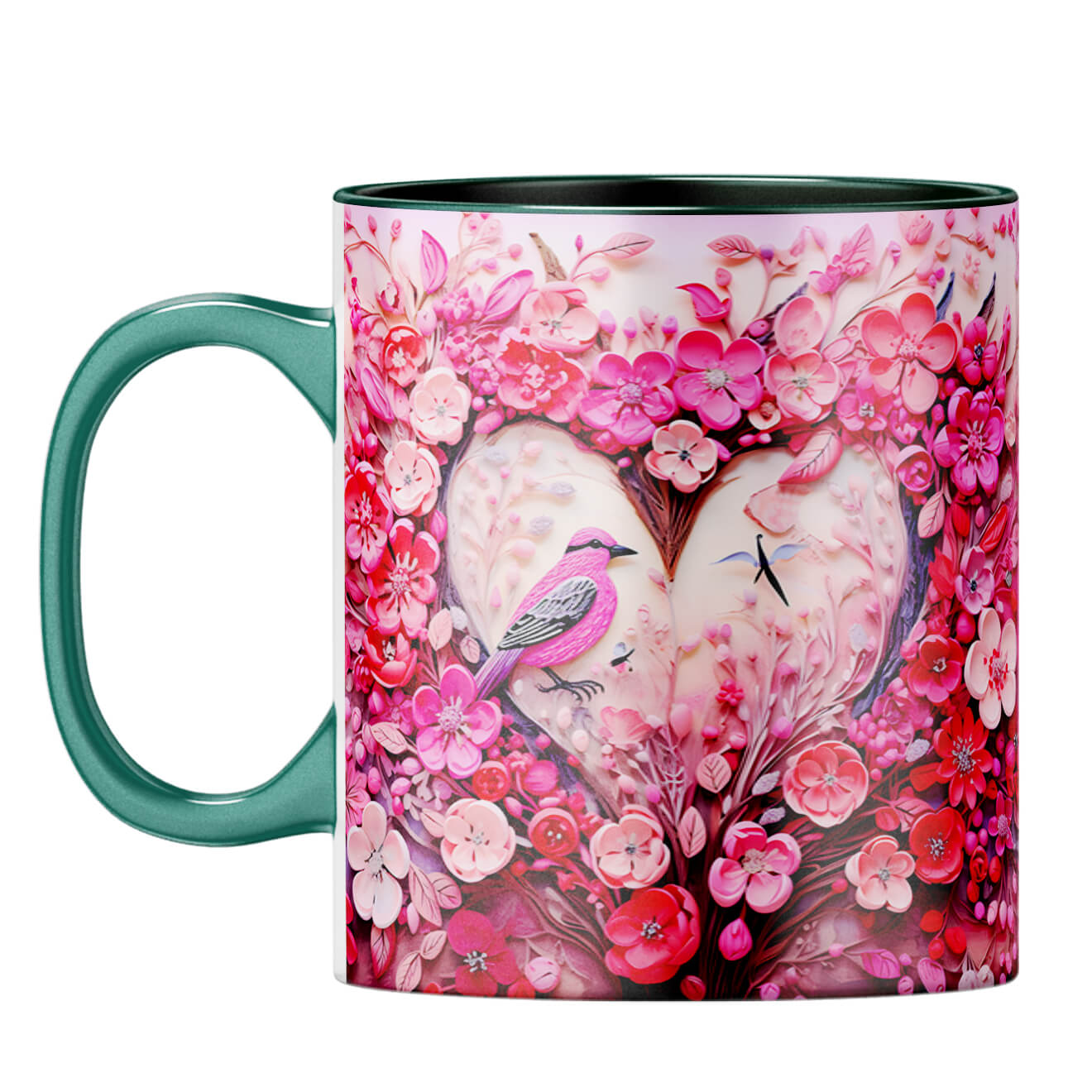 YuBingo Birdy Heart Whispers Coffee Mug Dark Green