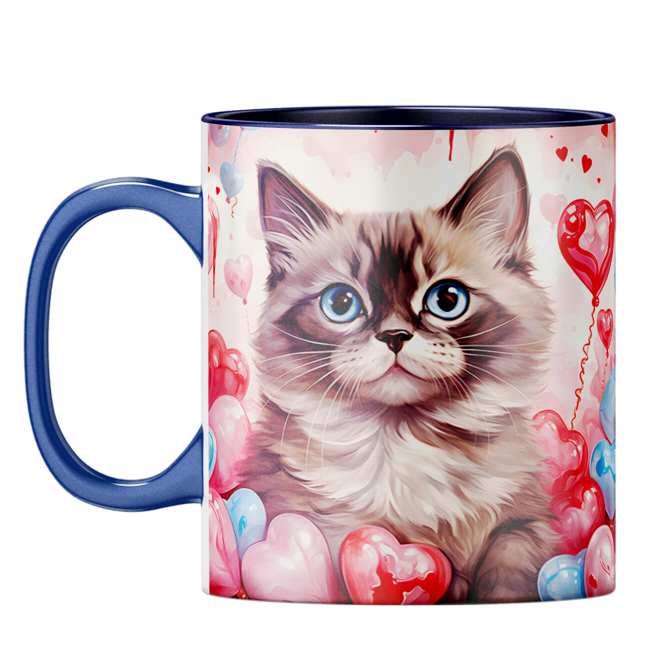 YuBingo Expressive Cute Cat Coffee Mug Dark Blue