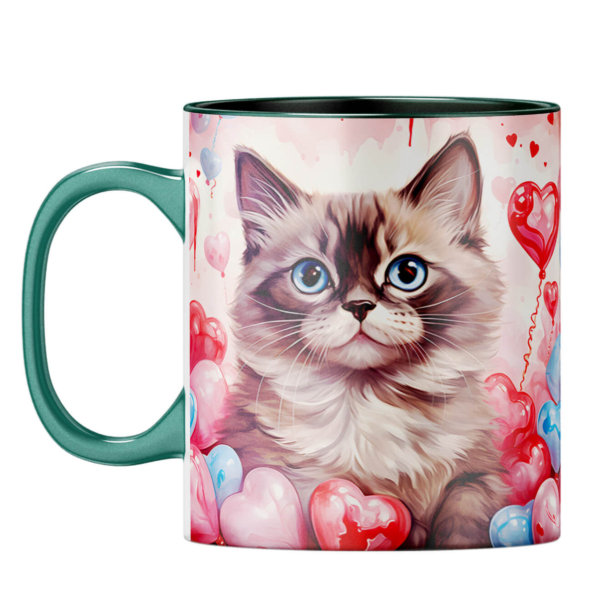 YuBingo Expressive Cute Cat Coffee Mug Dark Green