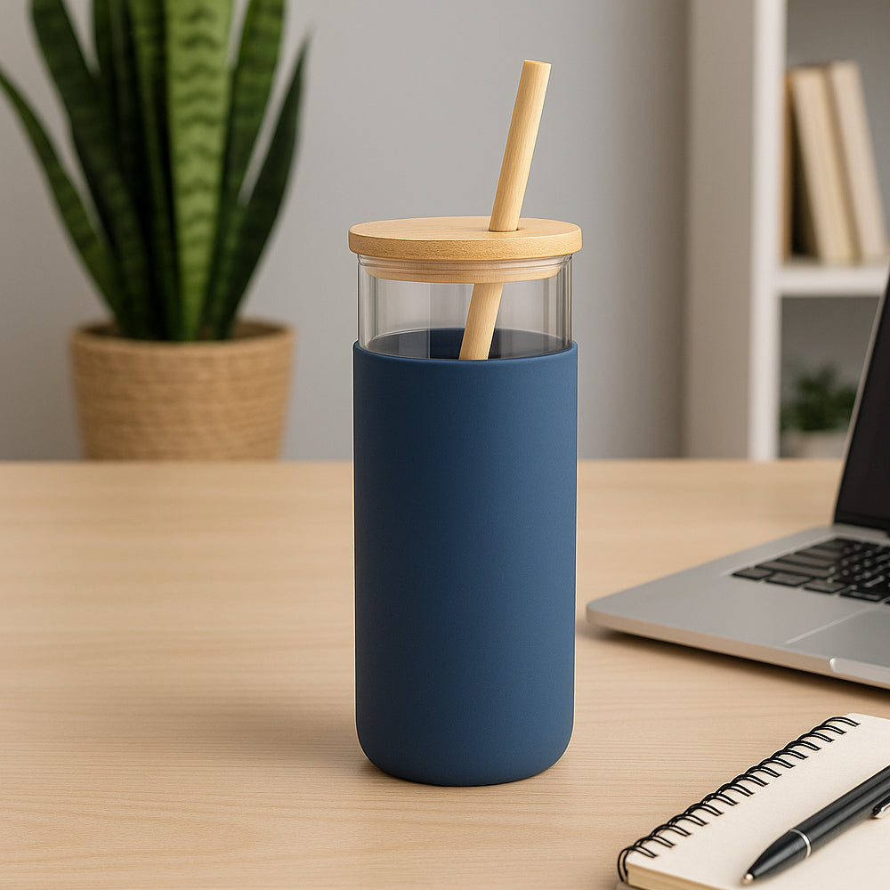 GBI-4071 Glass Tumbler with Bamboo Lid &amp; Straw