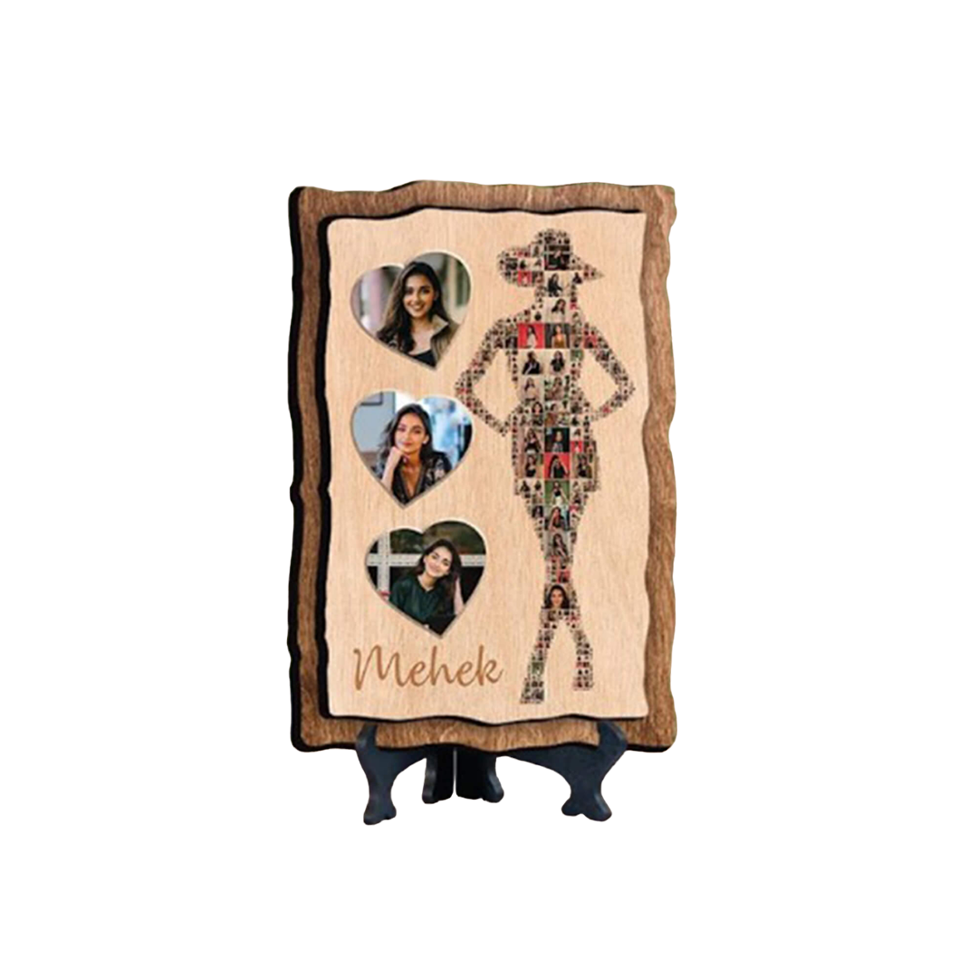 Mosaic Photo Frame Plaque - MDF Wood, 6x8 Inches, 3 Main Photos & 15-20 Mosaic Photos