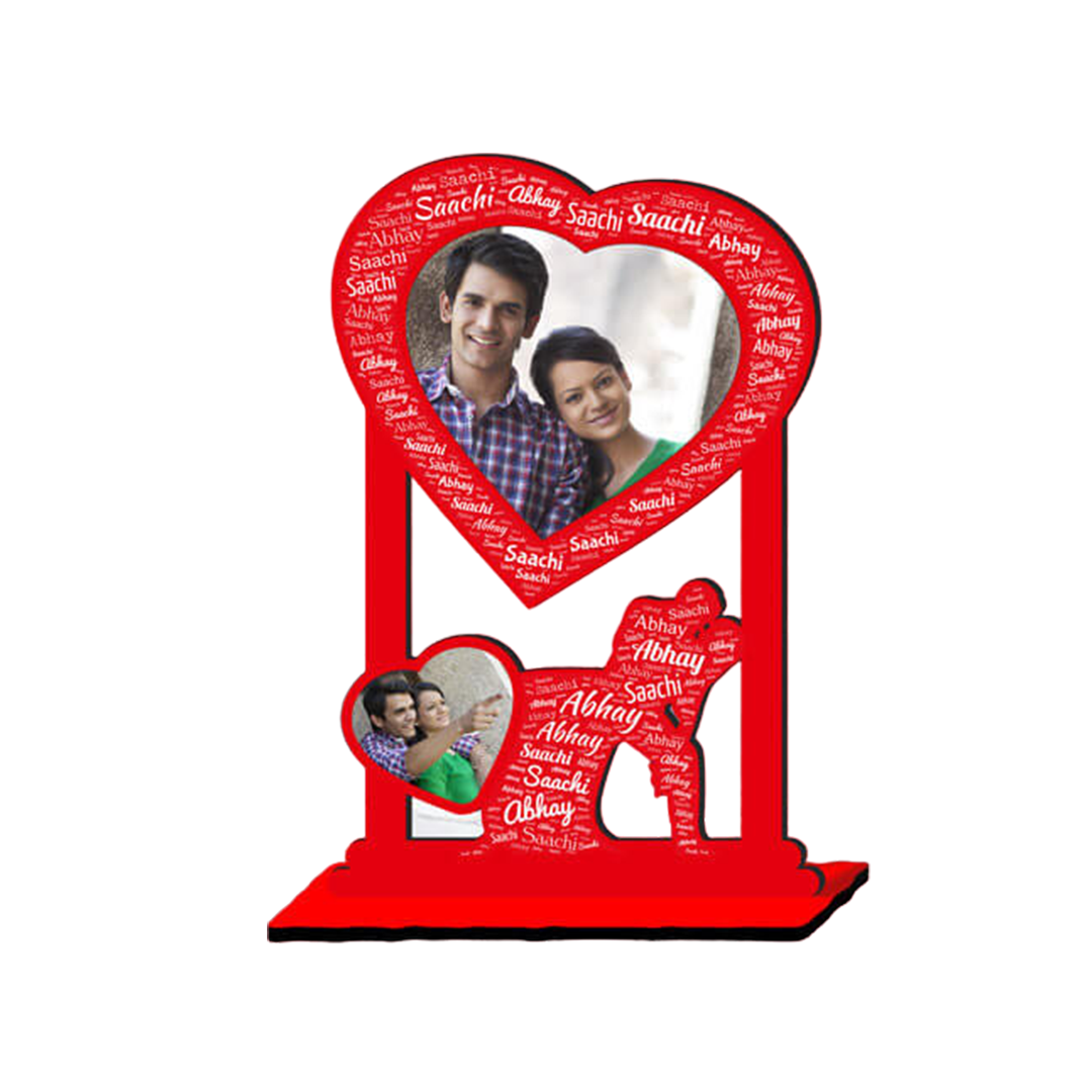 High Gloss Wood Cut Out Photo Frame with Mosaic Name Design