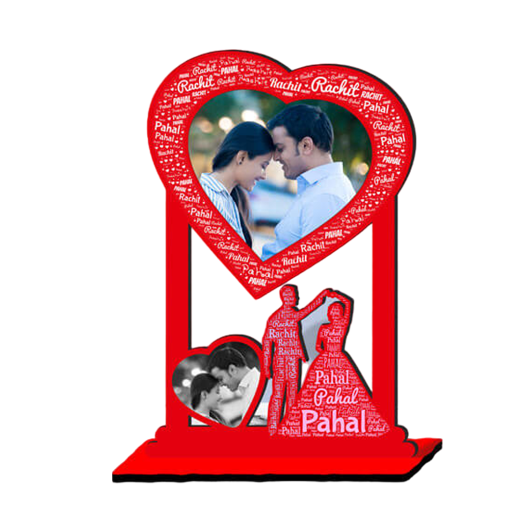 High Gloss Wood Cut Out Photo Frame with Love Mosaic Name