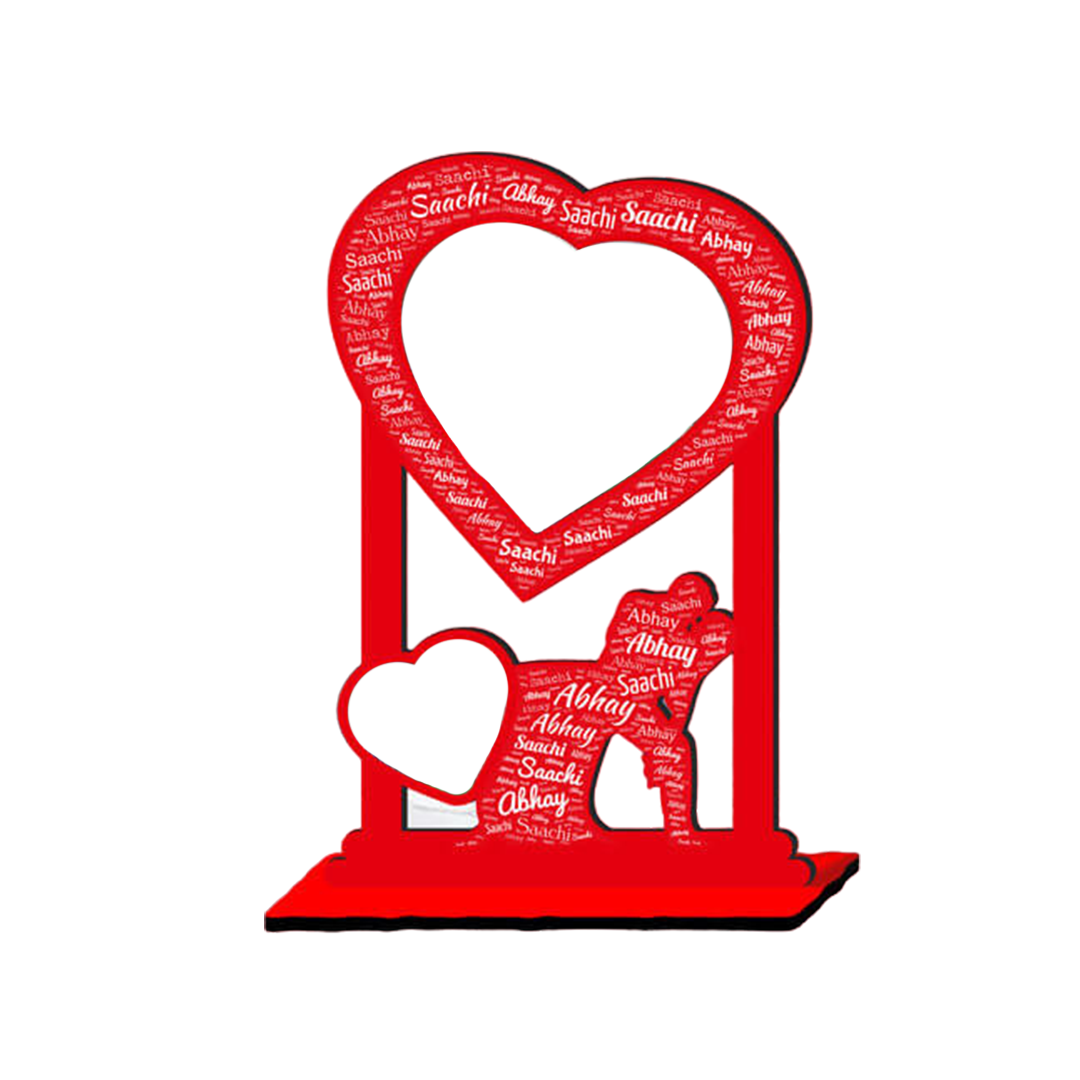 High Gloss Wood Cut Out Photo Frame with Mosaic Name Design