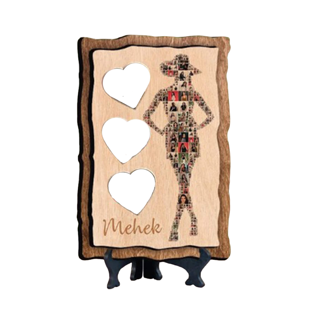 Mosaic Photo Frame Plaque - MDF Wood, 6x8 Inches, 3 Main Photos & 15-20 Mosaic Photos