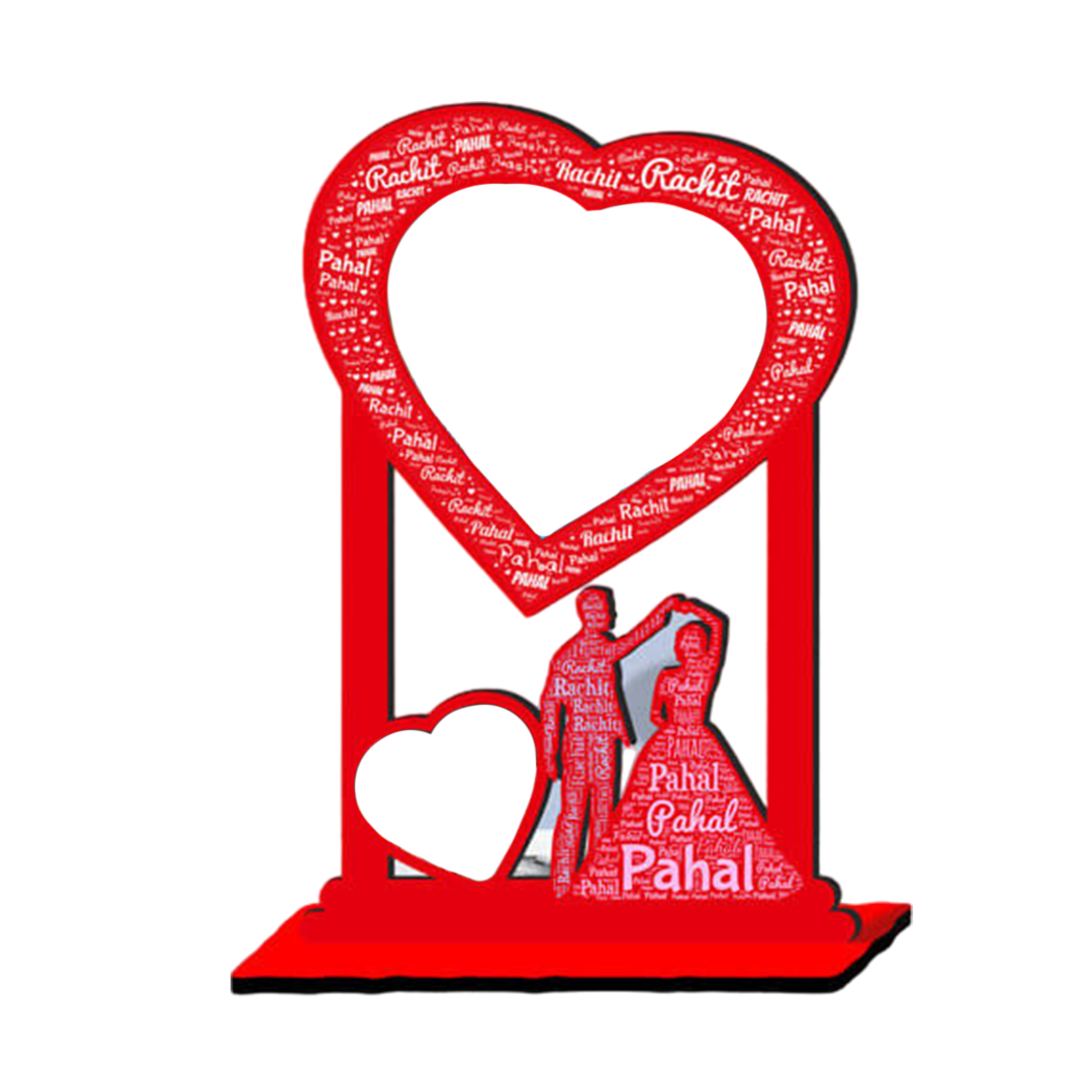 High Gloss Wood Cut Out Photo Frame with Love Mosaic Name