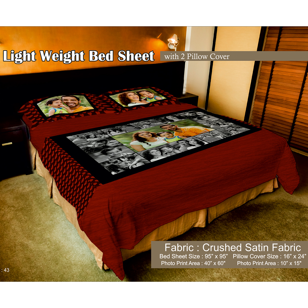 Image Printed Crushed Satin Bed Sheet with 2 Printed Pillow Covers