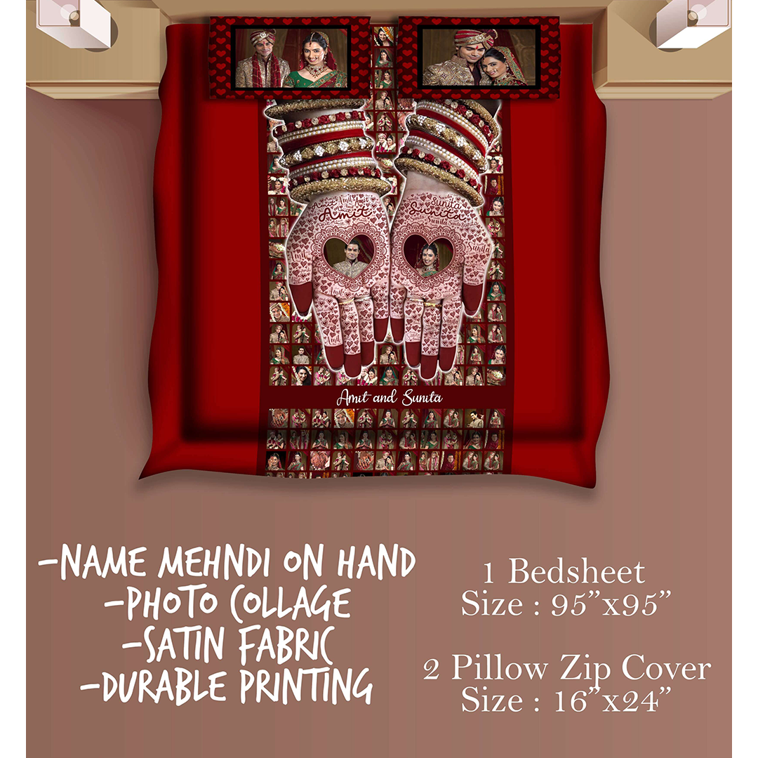Mehndi on Hand Printed Bed Sheet with 2 Printed Pillow Covers, Bed Sheet