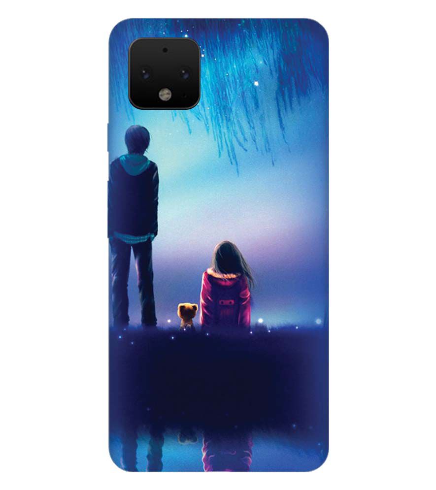BT0106-A Girl And Boy With Blue Night Background Back Cover for Google Pixel 4