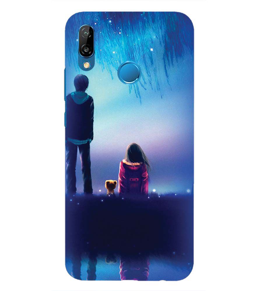 BT0106-A Girl And Boy With Blue Night Background Back Cover for Huawei Nova 3e