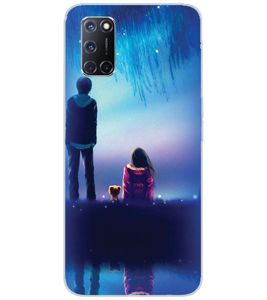 BT0106-A Girl And Boy With Blue Night Background Back Cover for Oppo A72