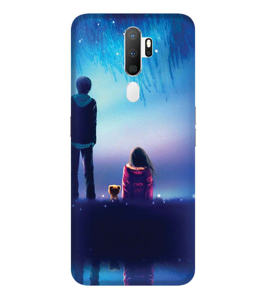 BT0106-A Girl And Boy With Blue Night Background Back Cover for Oppo A9 (2020)