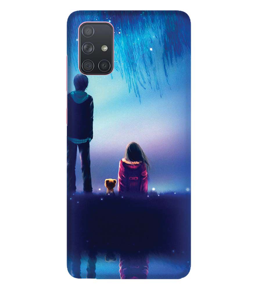 BT0106-A Girl And Boy With Blue Night Background Back Cover for Samsung Galaxy A71