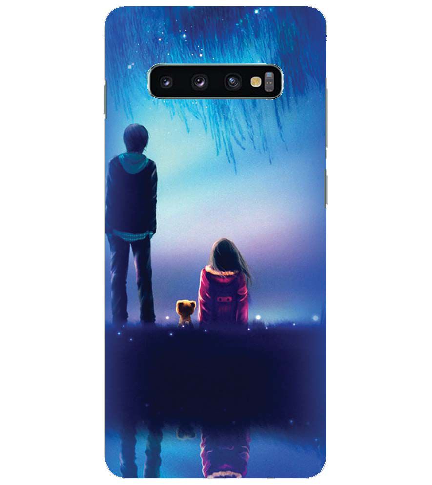 BT0106-A Girl And Boy With Blue Night Background Back Cover for Samsung Galaxy S10+ (Plus with 6.4 Inch Screen)