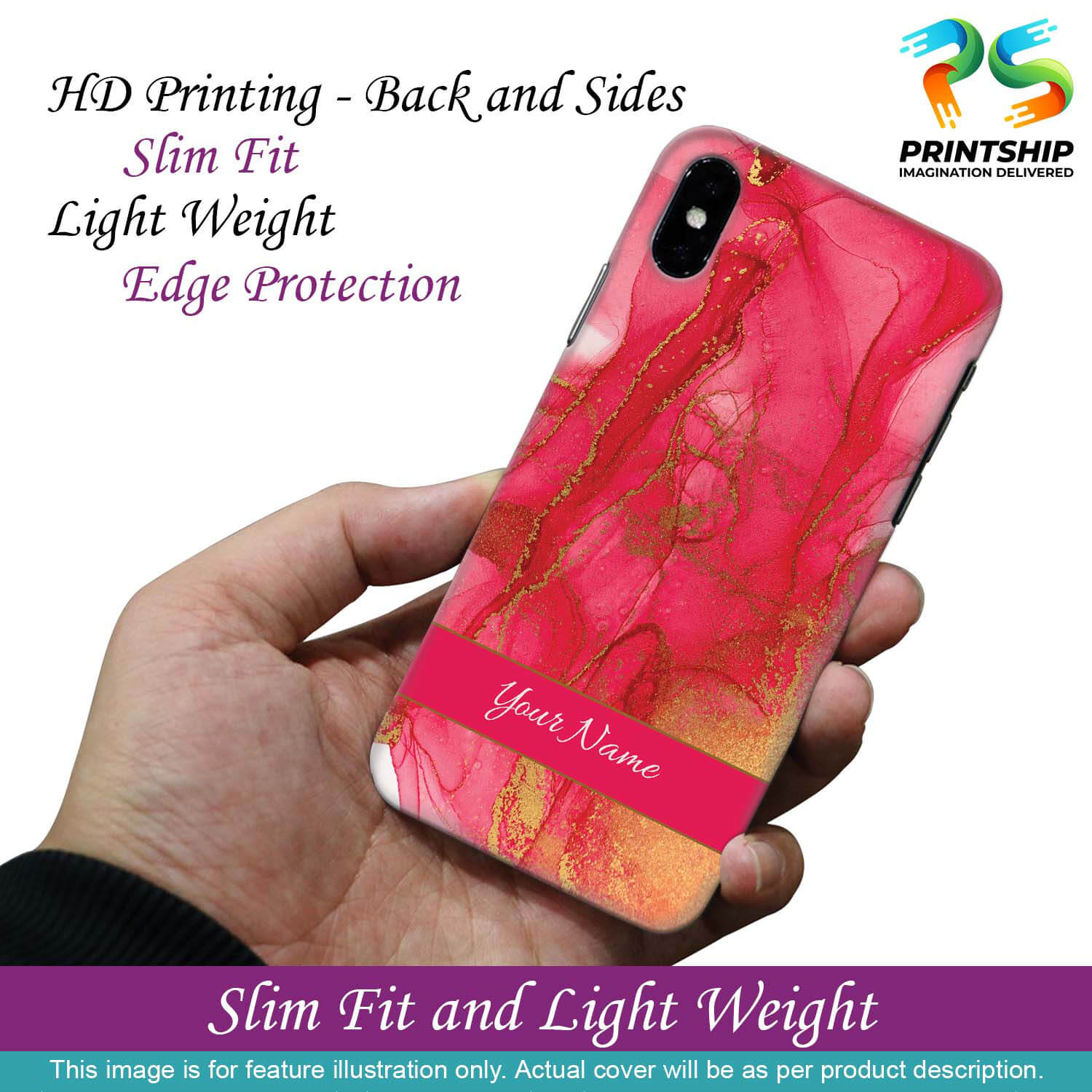IK5010-Hot Pink Marble with Name Back Cover for Vivo V15