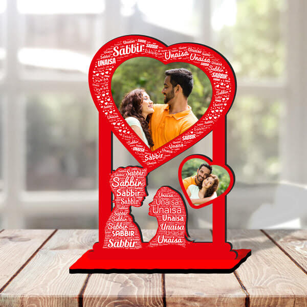 High Gloss Wood Cut Out Photo Frame with Love Mosaic Name
