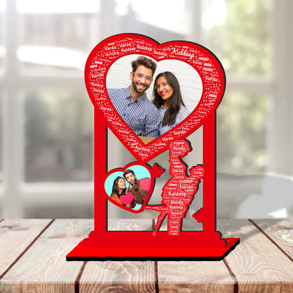 High Gloss Wood Cut Out Photo Frame with Name