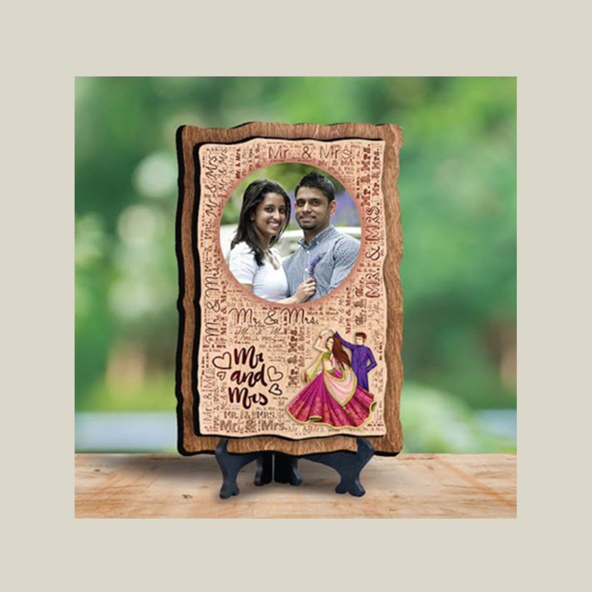 Mr. & Mrs. Wooden Plaque Photo Frame - MDF Wood, 6x8 Inches