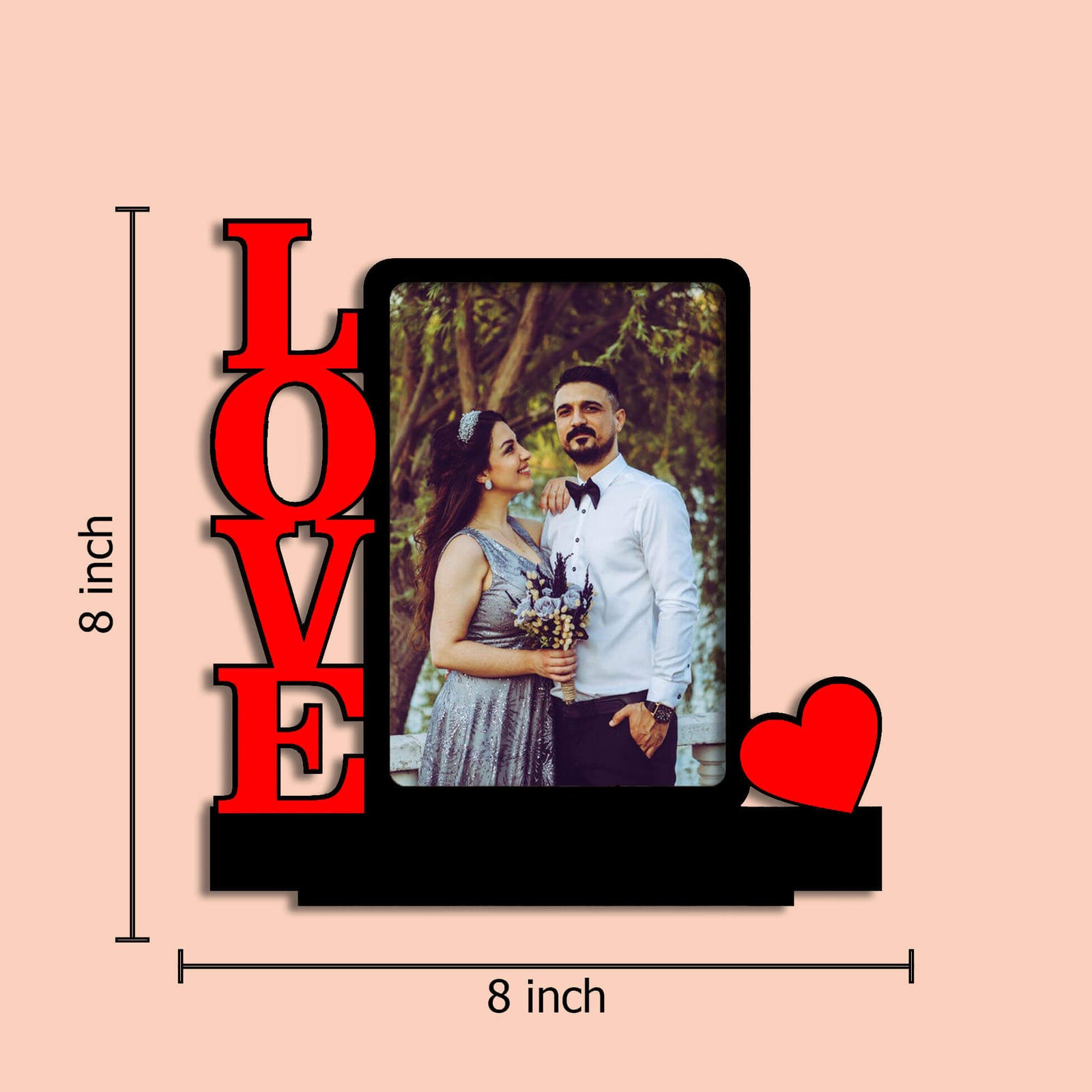 Laser Cut Photo Frame Love Photo with One Photo, MDF Wood, 8x8 Inches