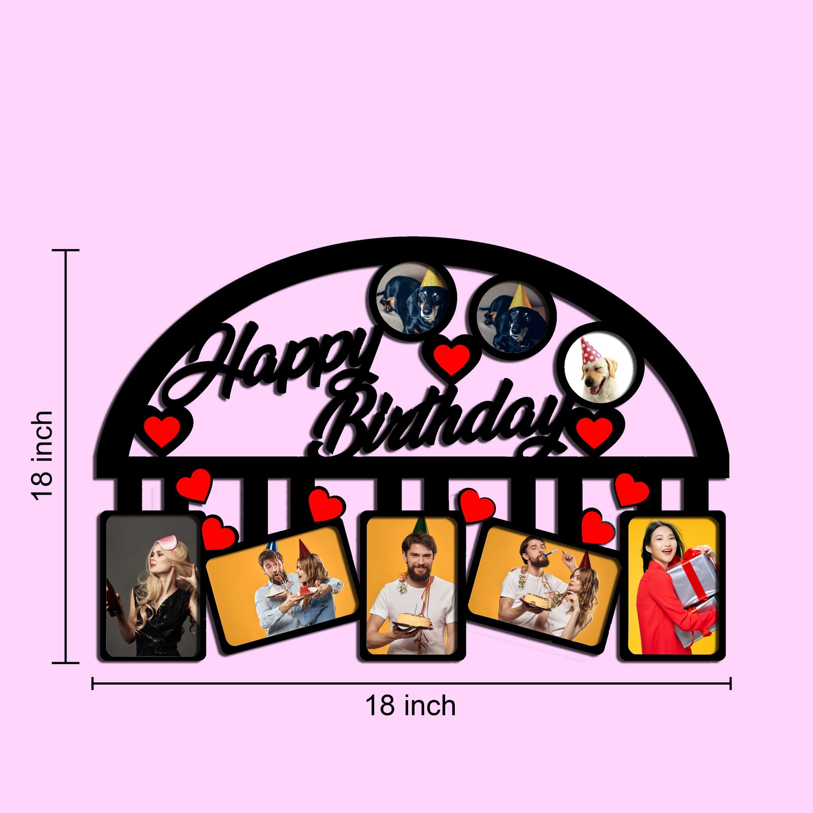 Laser Cut Happy Birthday Photo Frame with Five Photos - 18" x 18"