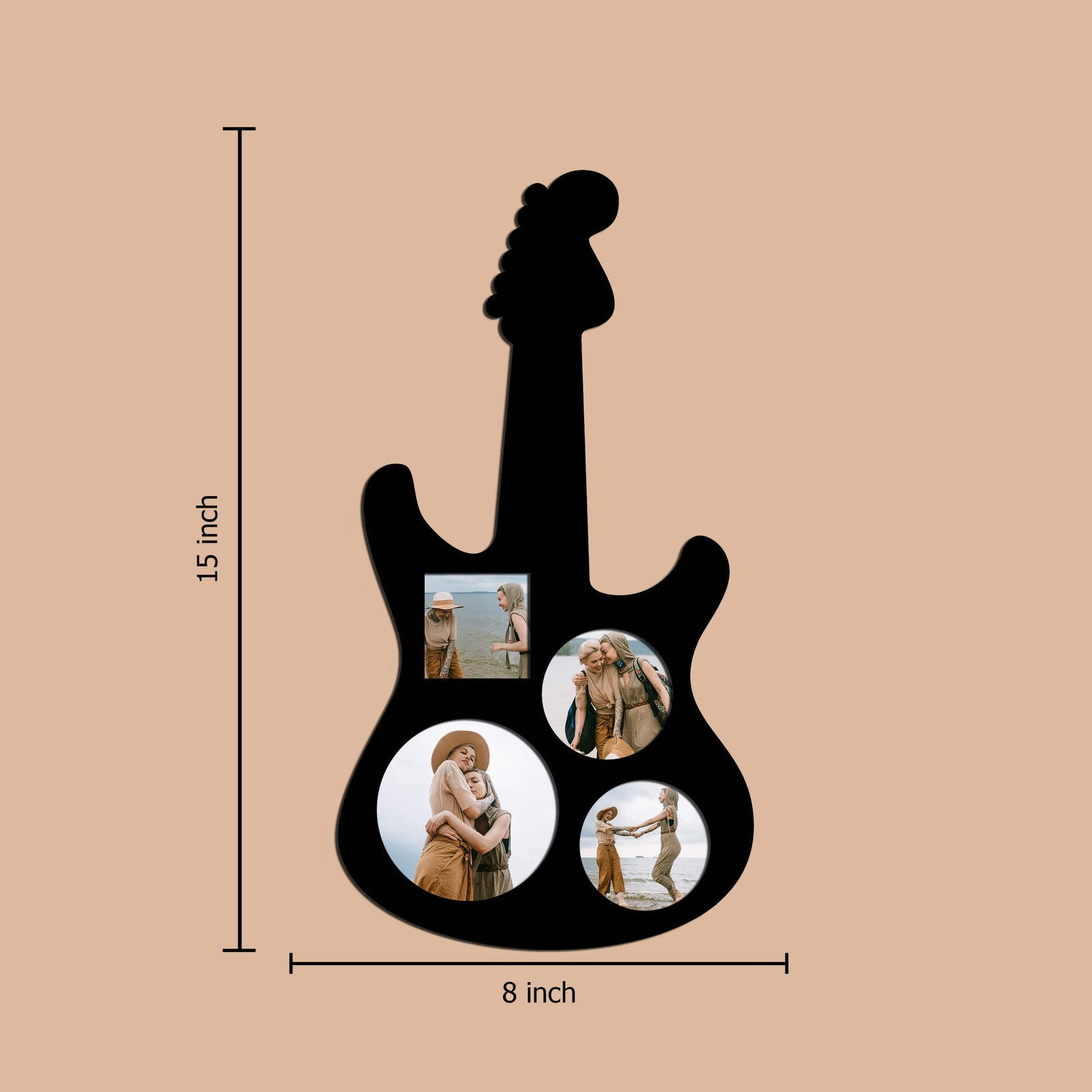 Laser Cut Photo Frame Guitar Photos Frame with Four Photos - 15x8 Inches