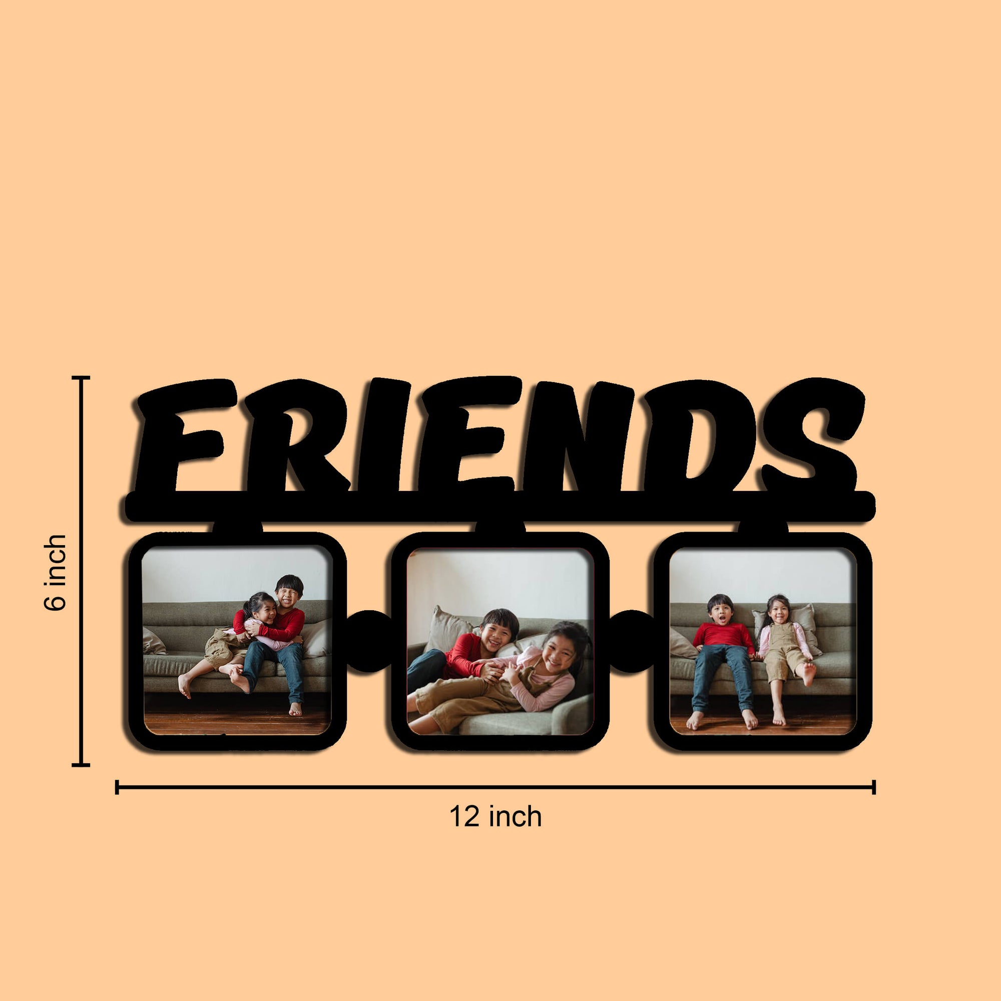 Laser Cut Photo Frame for Friends Photos - MDF Wood, 12x6 Inches