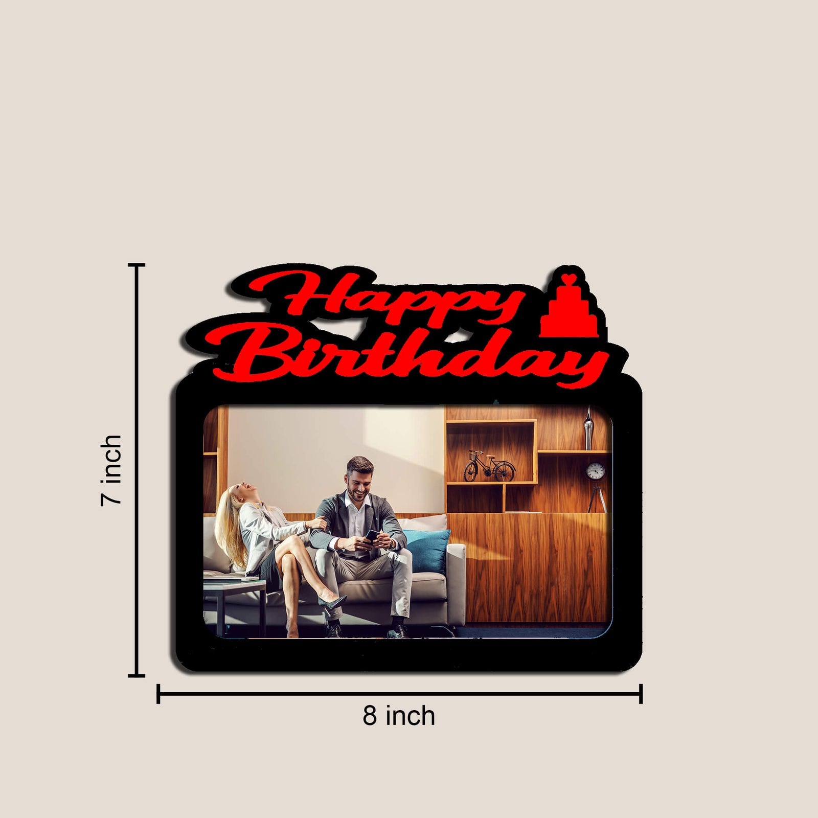 Laser Cut Photo Frame HBD Photo with One Photo - MDF Wood Wall Hanging, 8x7 Inches