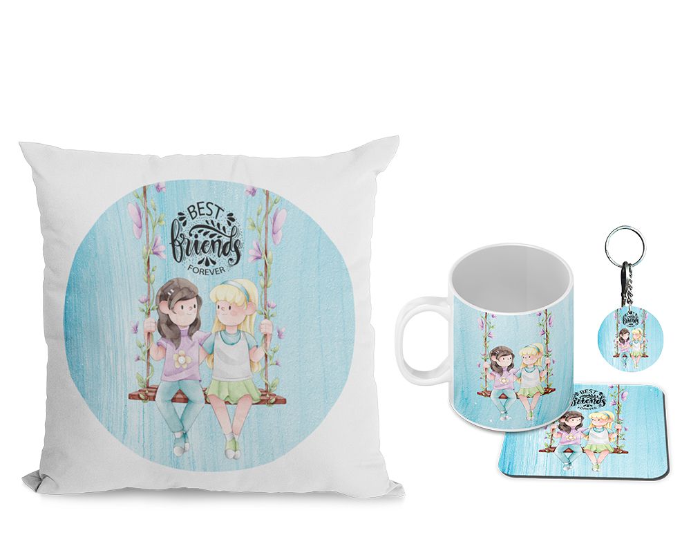 Best Friends Forever Cushion, Coffee Mug with Coaster and Keychain
