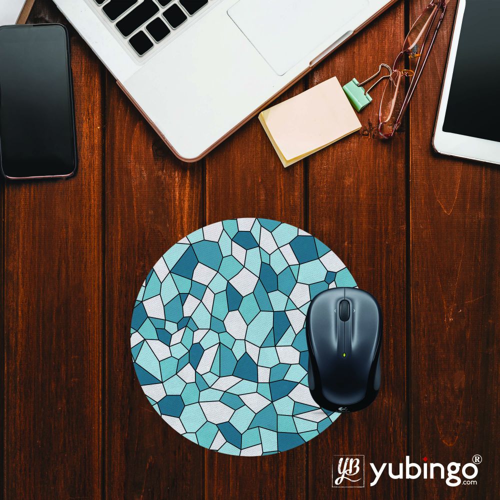 Blue Mosaic Mouse Pad (Round)-Image2