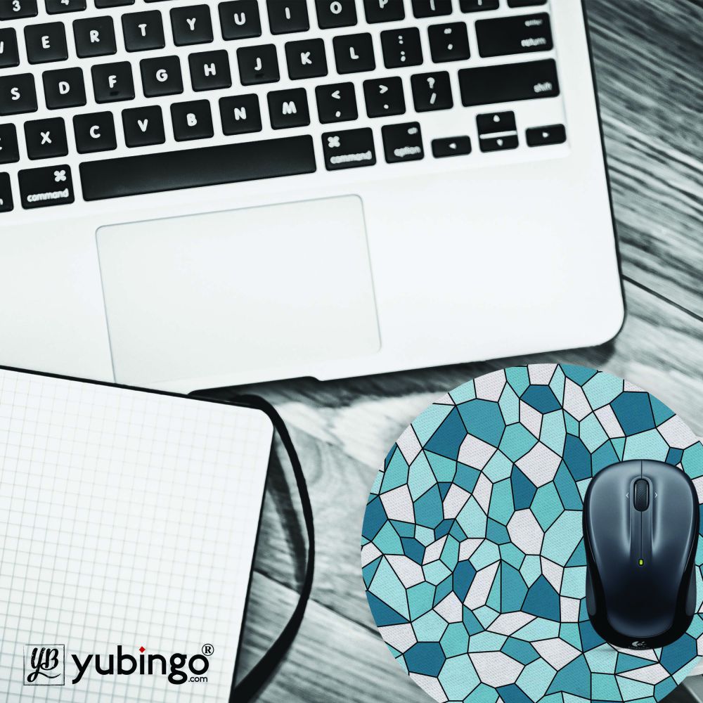 Blue Mosaic Mouse Pad (Round)-Image4