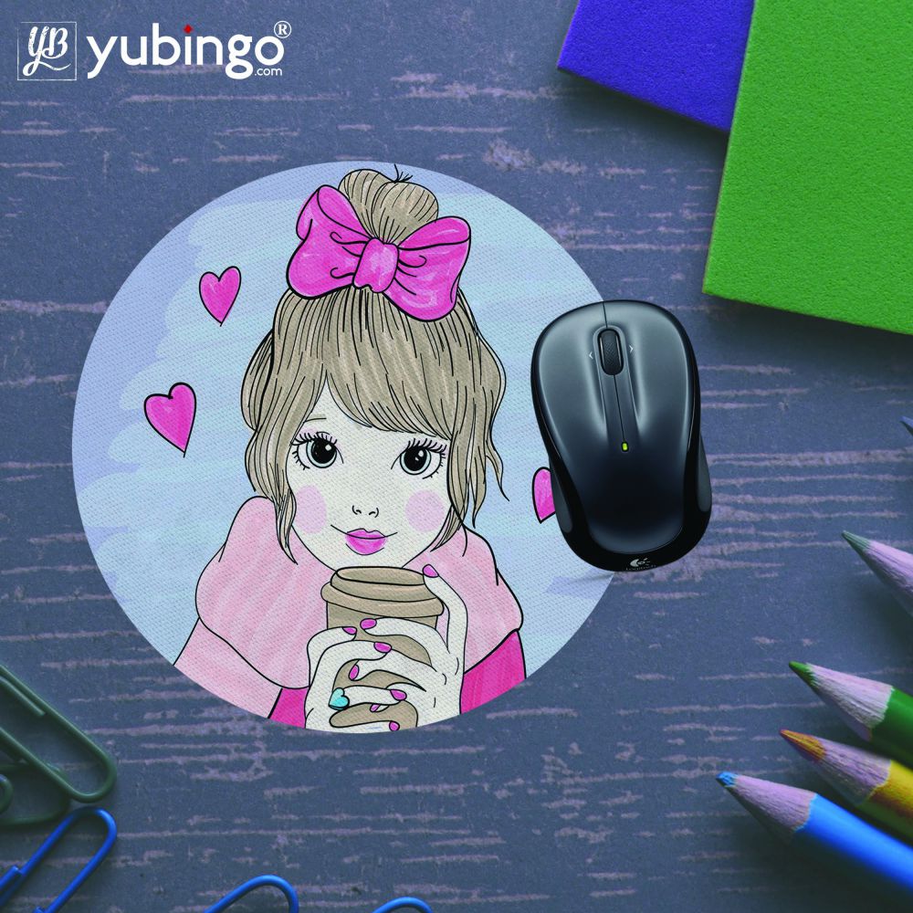 Cute Girl Mouse Pad (Round)-Image5