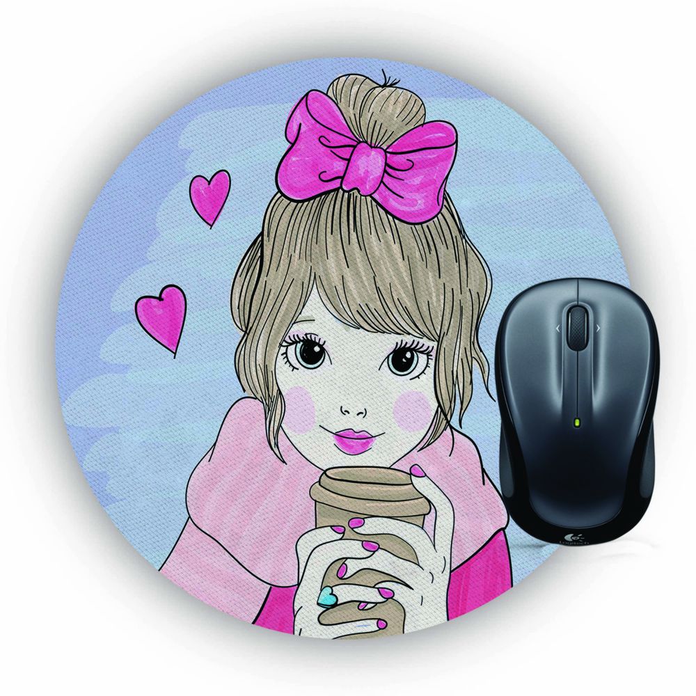 Cute Girl Mouse Pad (Round)