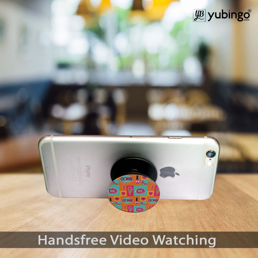 Girlie Lipstick Shoes Pattern Mobile Grip Stand (Black)-Image3