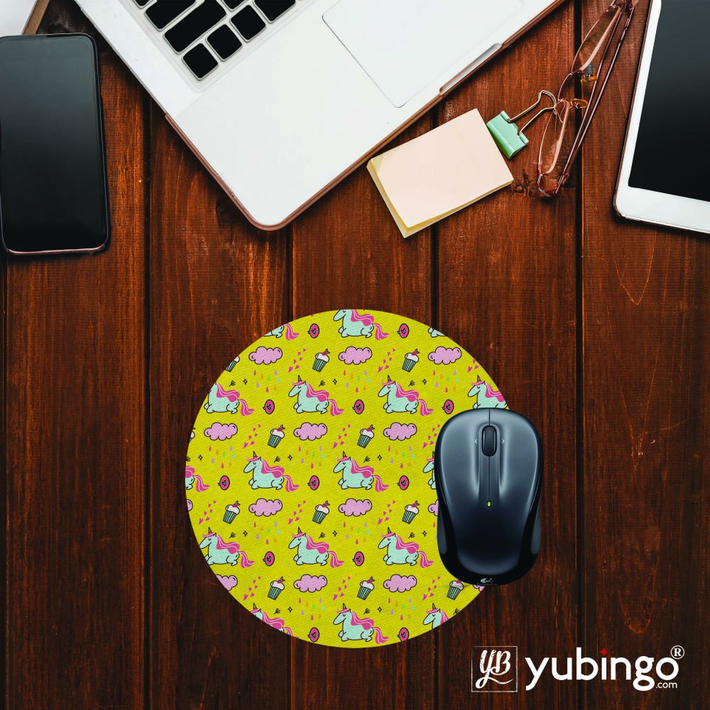 Girlie Yellow Pattern Mouse Pad (Round)-Image2