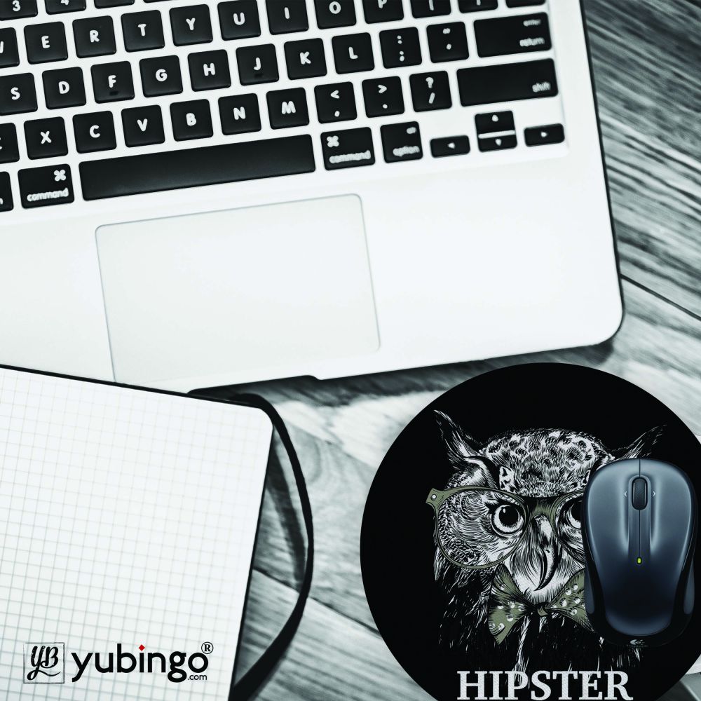 Hipster Owl Mouse Pad (Round)-Image4
