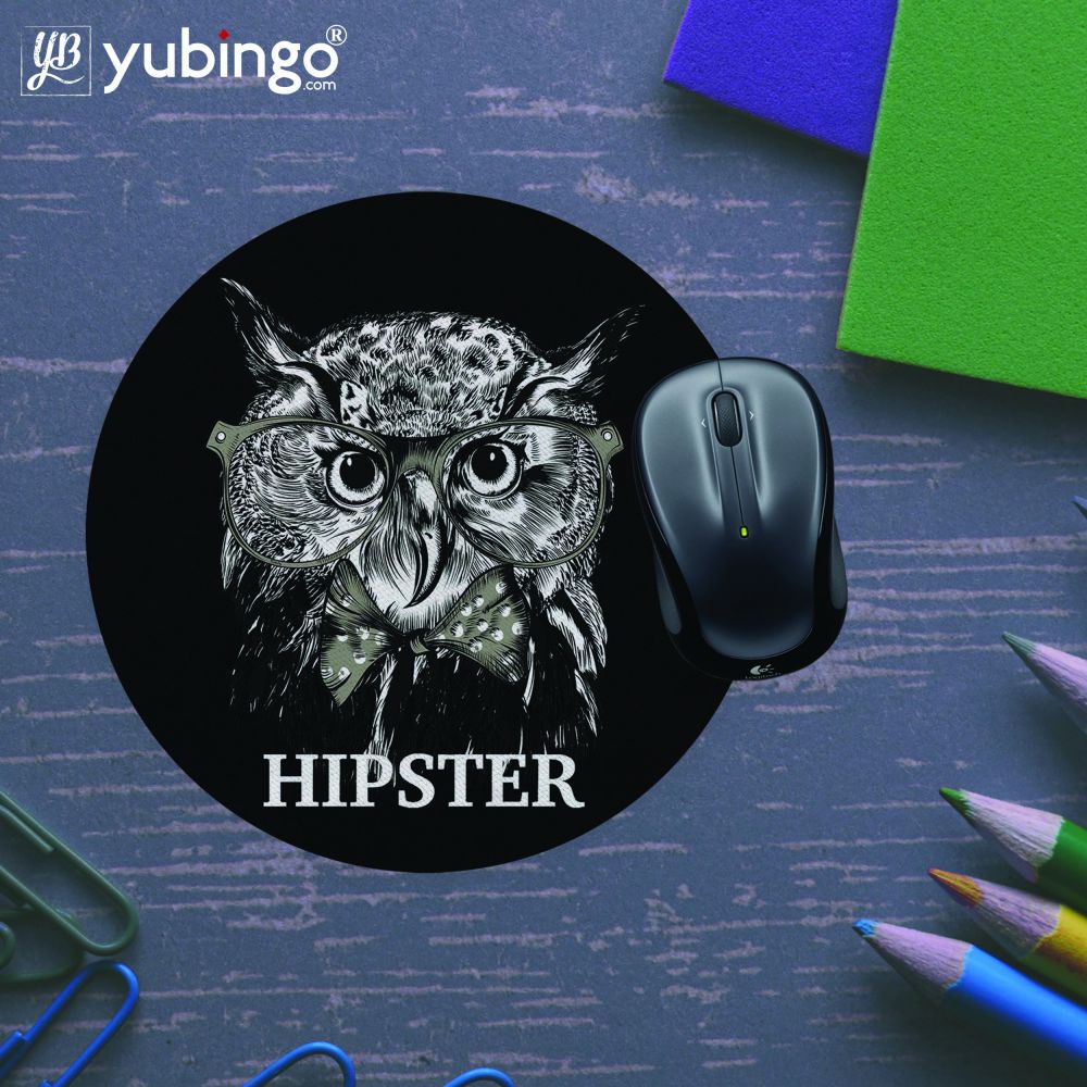 Hipster Owl Mouse Pad (Round)-Image5