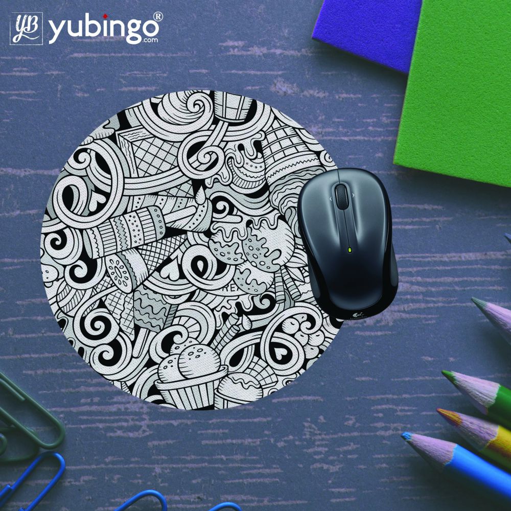 Ice Cream Sketch Mouse Pad (Round)-Image5