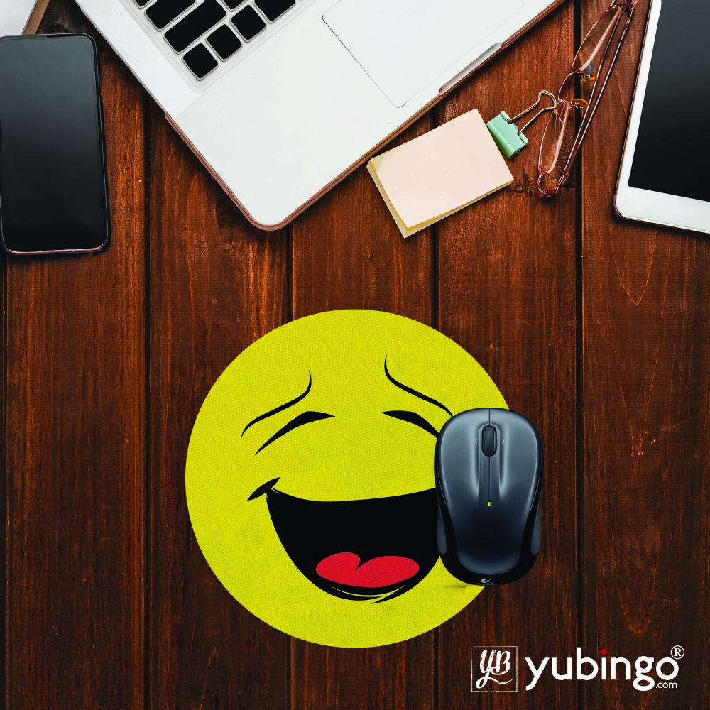 Laughing Smiley Mouse Pad (Round)-Image2