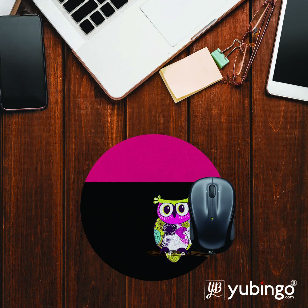 Lovely Owl Mouse Pad (Round)-Image2
