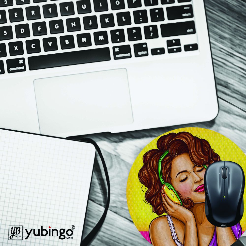 Music Girl Mouse Pad (Round)-Image4
