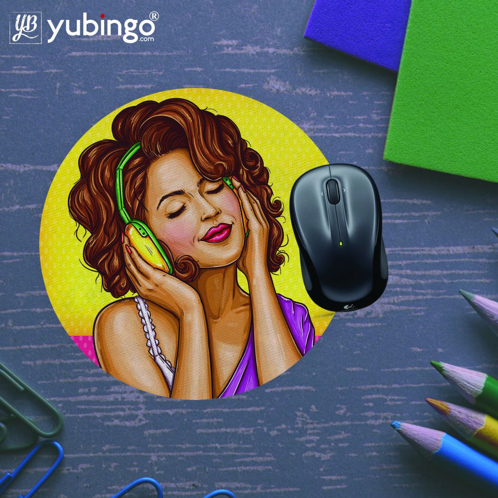 Music Girl Mouse Pad (Round)-Image5