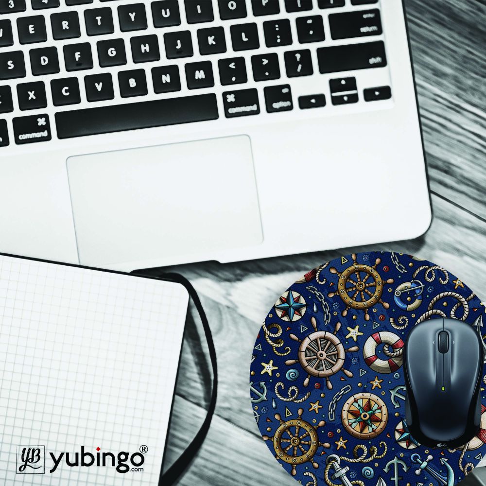 Nautical Blue Mouse Pad (Round)-Image4