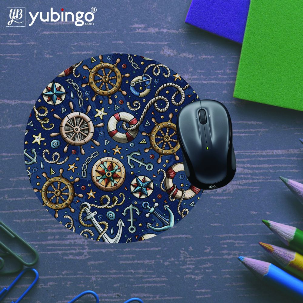 Nautical Blue Mouse Pad (Round)-Image5