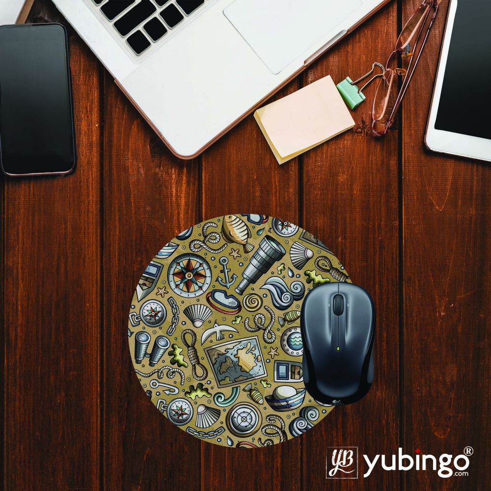 Nautical Brown Mouse Pad (Round)-Image2