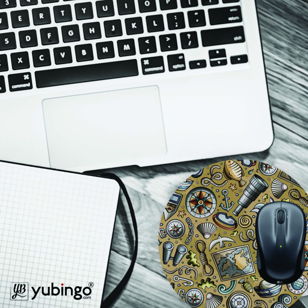 Nautical Brown Mouse Pad (Round)-Image4
