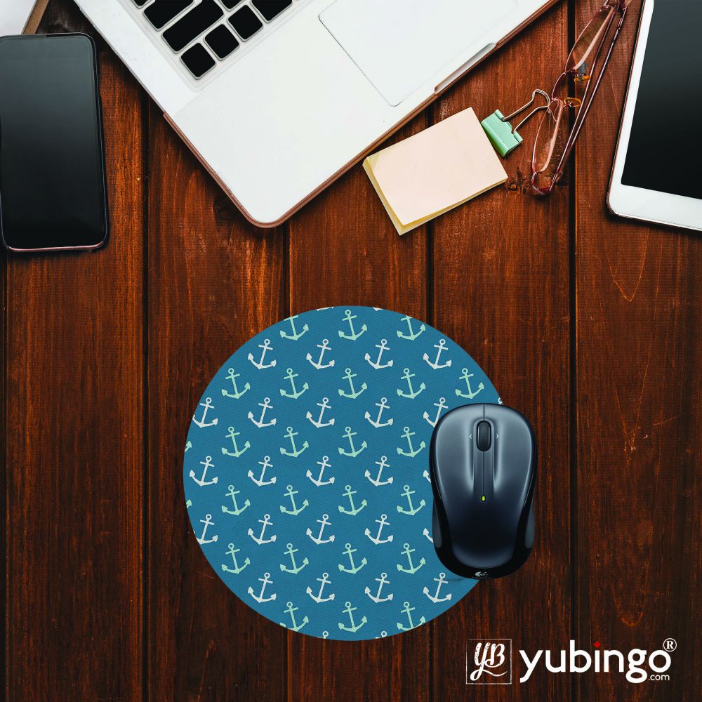 Nautical Pattern Mouse Pad (Round)-Image2